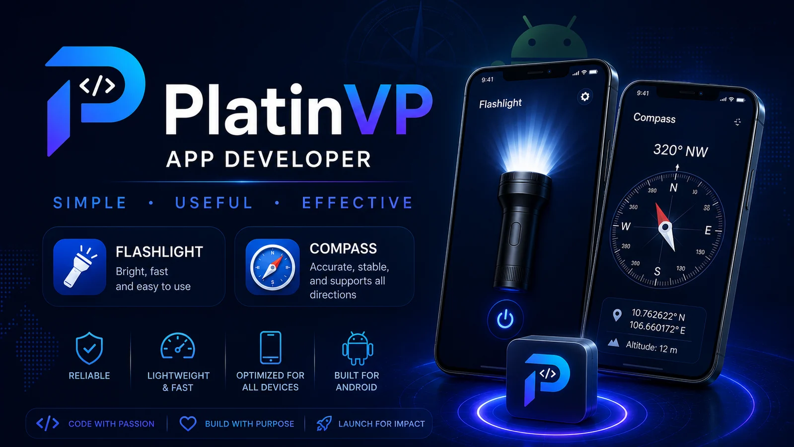 Flashlight and Compass apps by PlatinVP